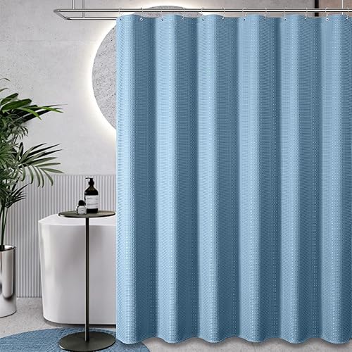 Miniatura 6 de Dynamene Cortina de ducha de tela azul  Cortinas de ducha de tela resistente con textura de gofre para baño, 256 GSM, juego de cortinas de baño de