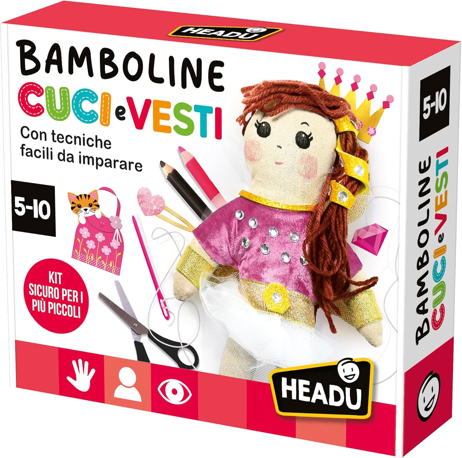Headu Sewing and dress up dolls with easy to learn techniques It56918 Art & Craft game for kids 4-8 years Made in Italy