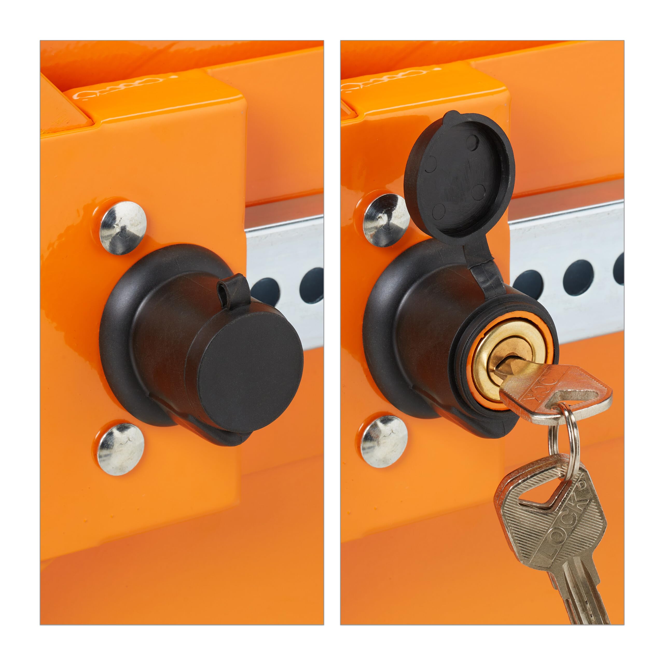Relaxdays Cepo para Coche, Antirrobo Rueda 13-15 Pulgadas, Inmovilizador Automóvil, Autocaravana, Remolque, Naranja