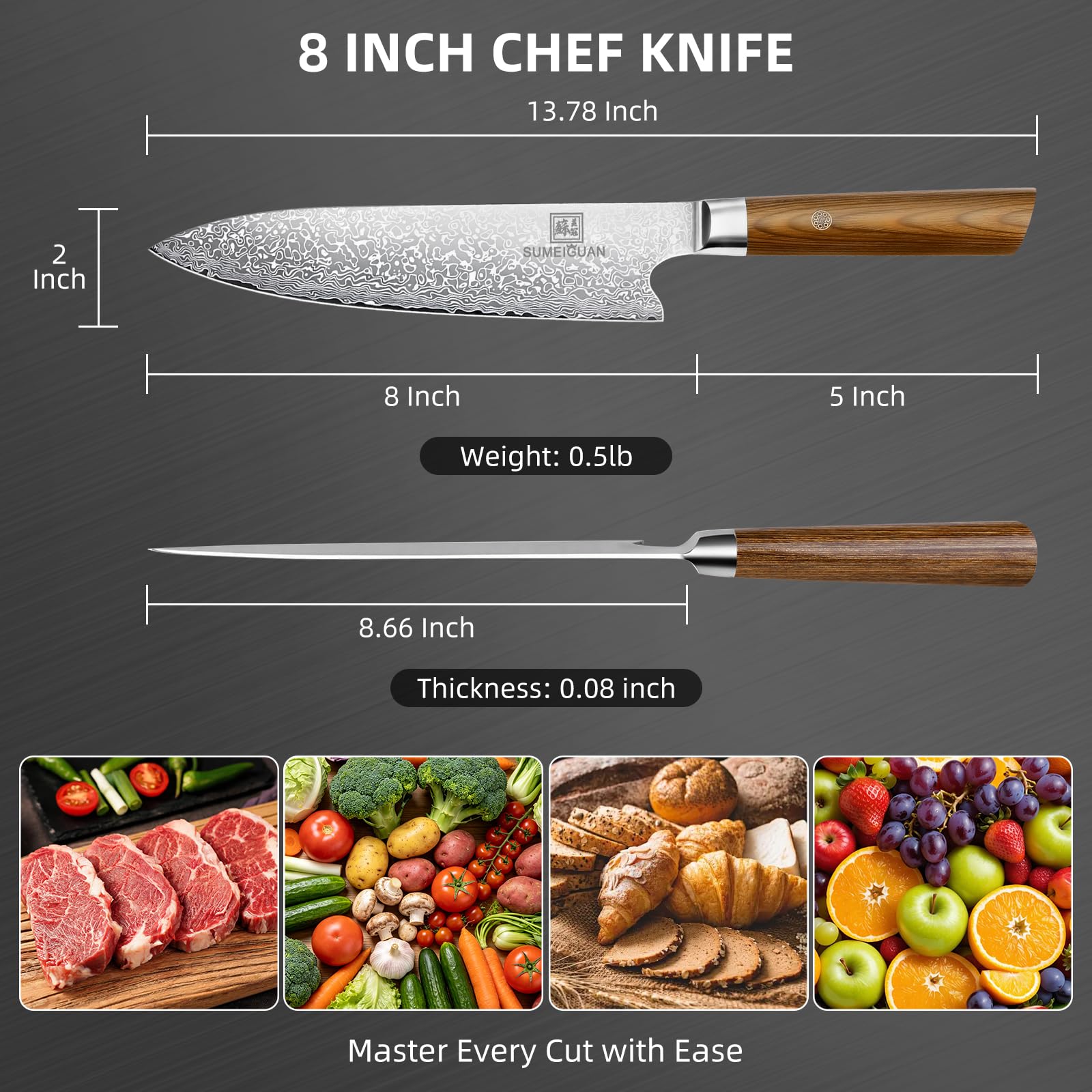 8-Inch Chef Knife, 67-Layer Damascus, VG10 Steel Core — Amazon image 4