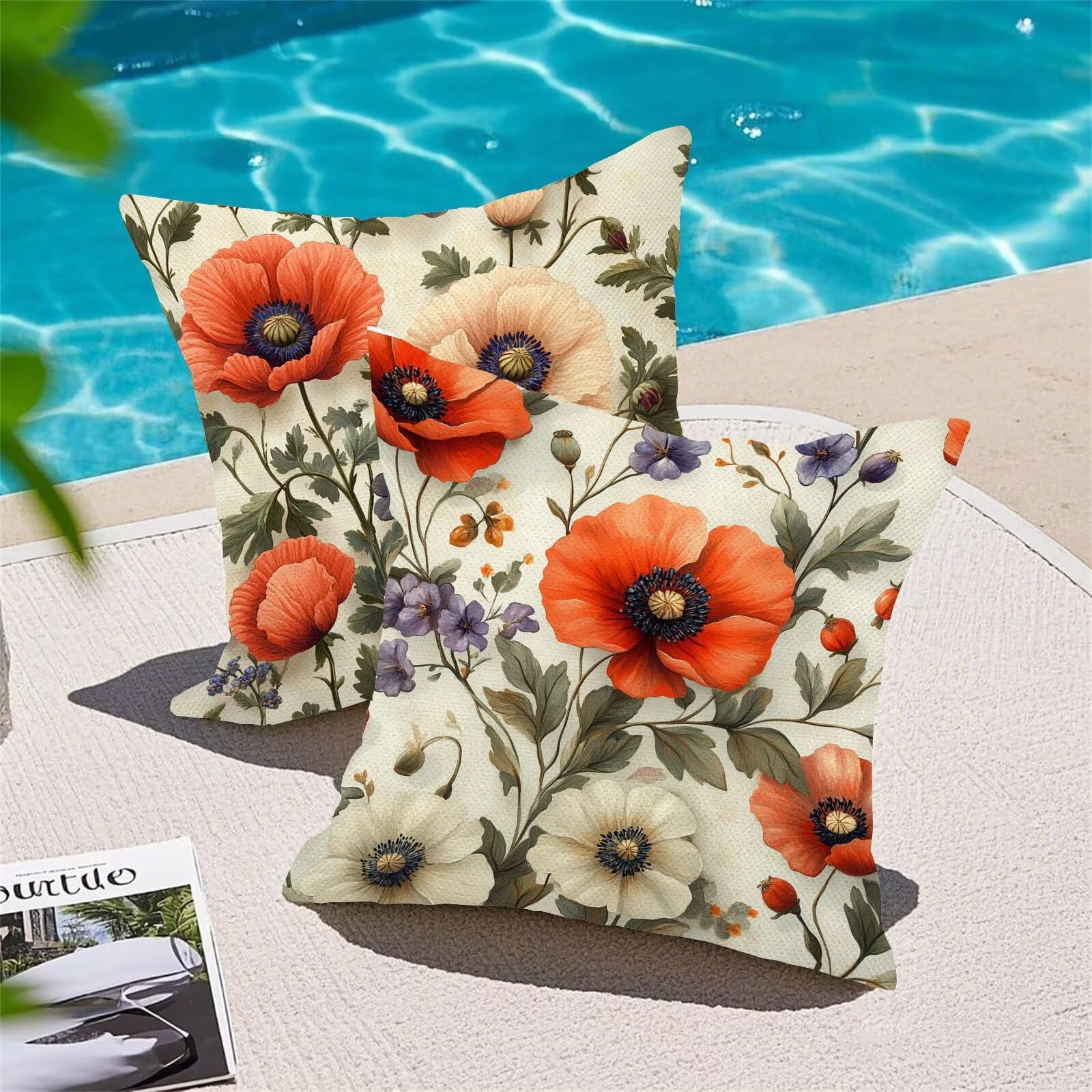 Juego de 4 Fundas Cojines Rural Flores (3) 50 x 50 cm Fundas Cojines, Decoración Moderna Cojin Exterior, para Sofá salón Coche Cama Sillas Decoración, Cuadrado Terciopelo Sofá Cojín Exterior m-473