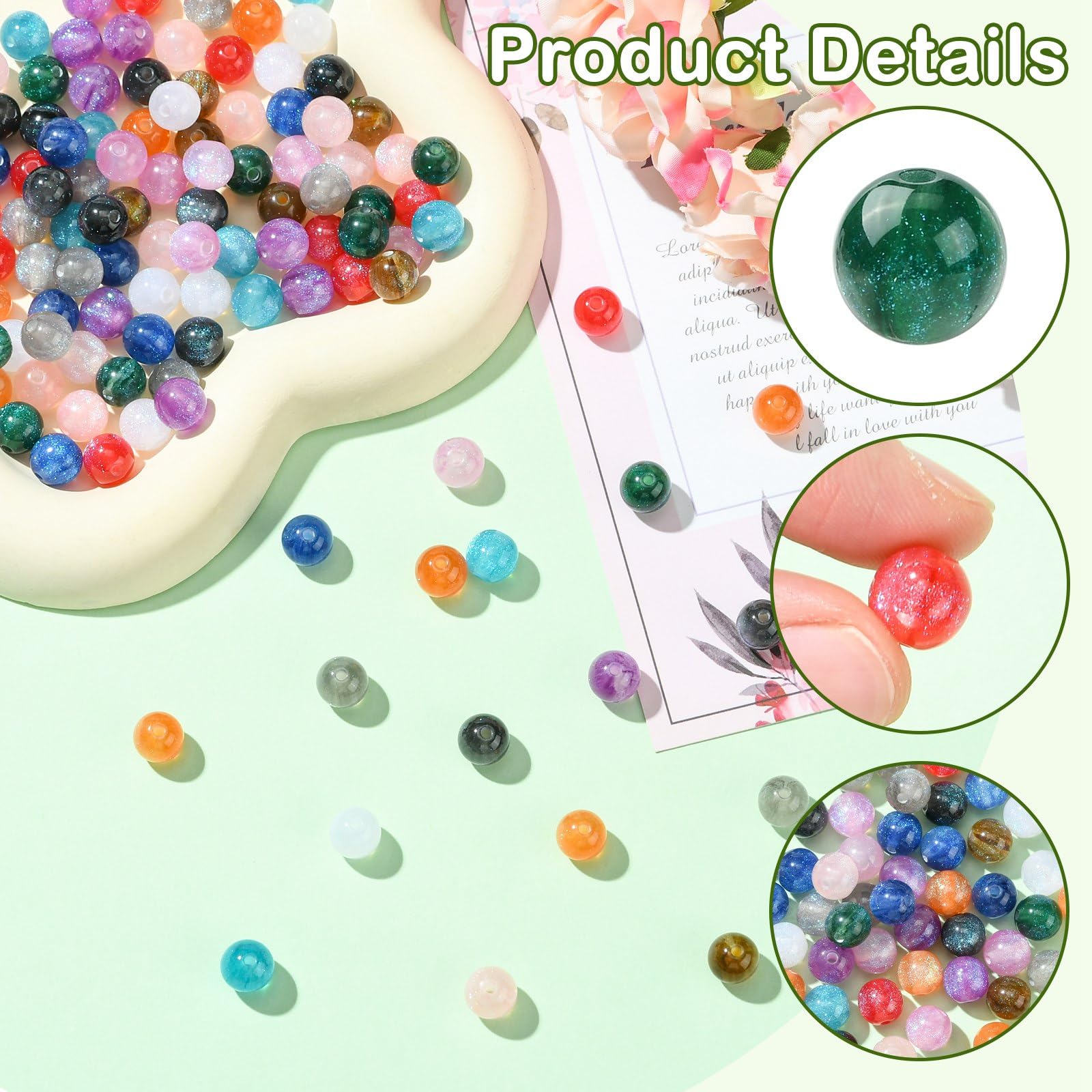 UR URLIFEHALL 120 Pcs 12 Colours Imitation Cat Eye Beads 8mm Resin Round Spacer Beads for DIY Necklaces Bracelet Earrings Jewellery Making - Image 3