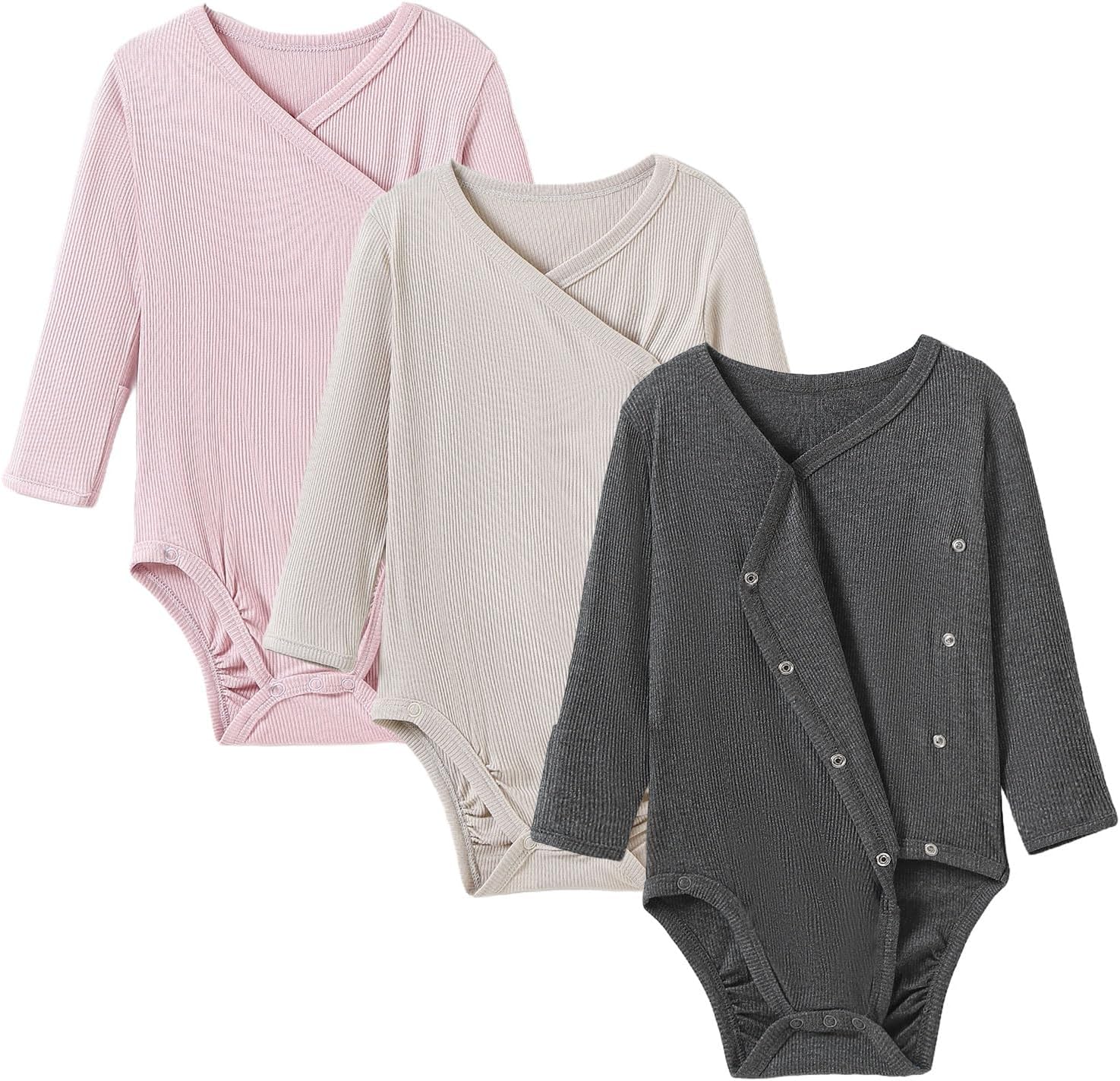 DEFAHN Viscose from Bamboo Baby Side Snap Bodysuit Kimono Onsies 3-Pack Long Short Sleeve Boy Girl Boys