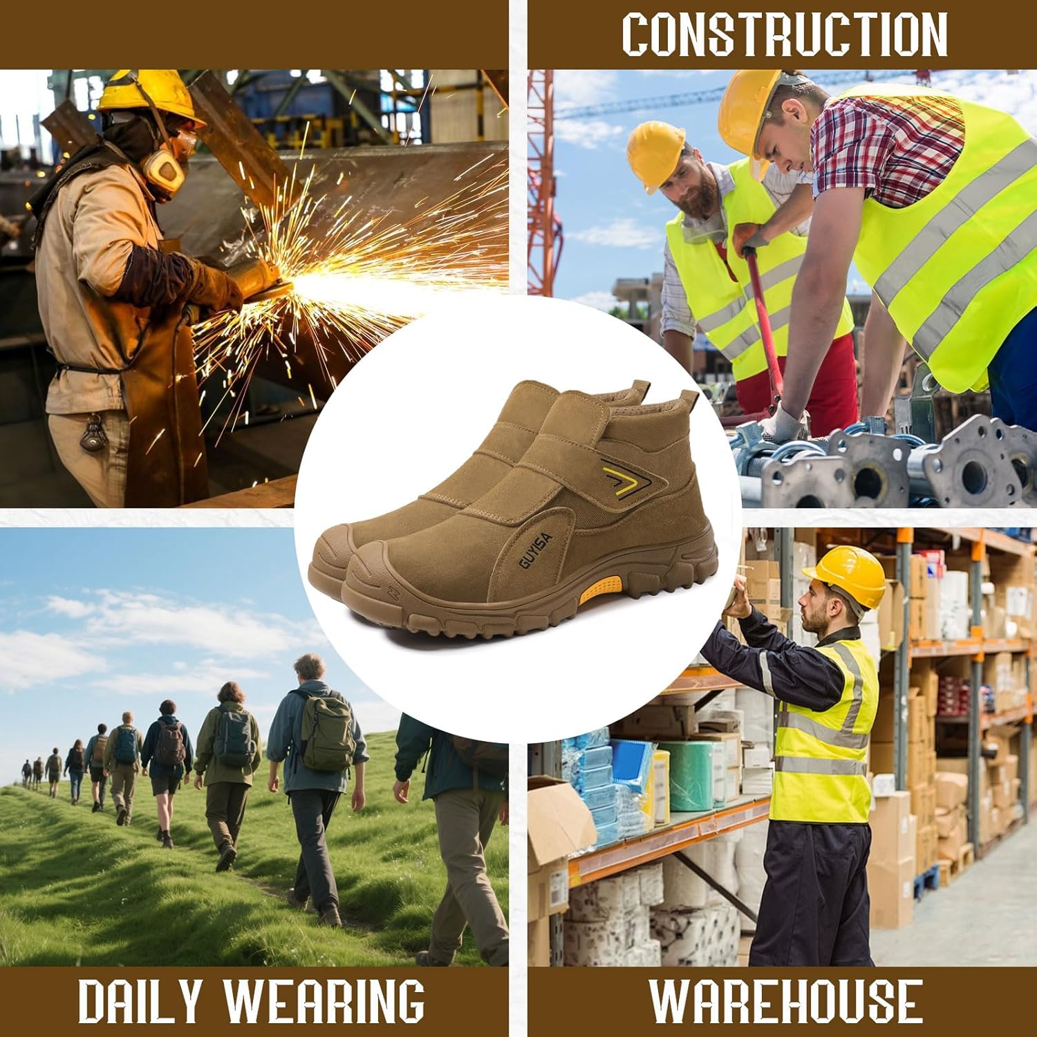 GLANOUDUN Steel Toe Boots for Men Slip on Work Boots for Men Comfortable Safety Boot Indestructible Construction Footwear Laceless Men's Steel Toe Shoes Mid Top Work Shoes - Image 7