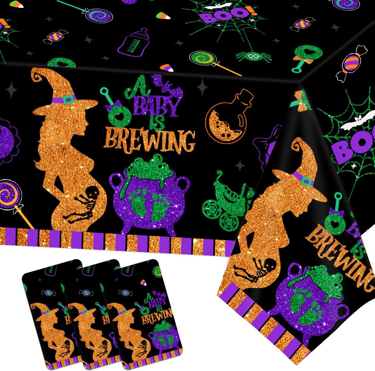 Halloween Baby Shower Decorations 3 Pack Halloween Baby Shower Tablecloths A Baby is Brewing Disposable Plastic Table Cover for Boy and Girl Gender Reveal Party Supplies108 x 54 Inches