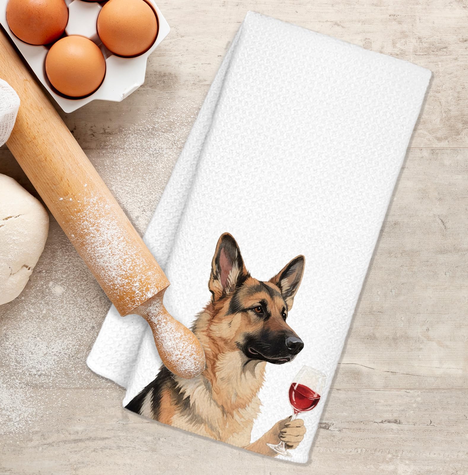 Funny German Shepherd Bar Towel, German Shepherd Dog Mom Gifts for Women Men, Dog Kitchen Hand Towels, Wine Christmas Decor, Wine Bar Gifts for Men Wines Lover Bartender, 16x24