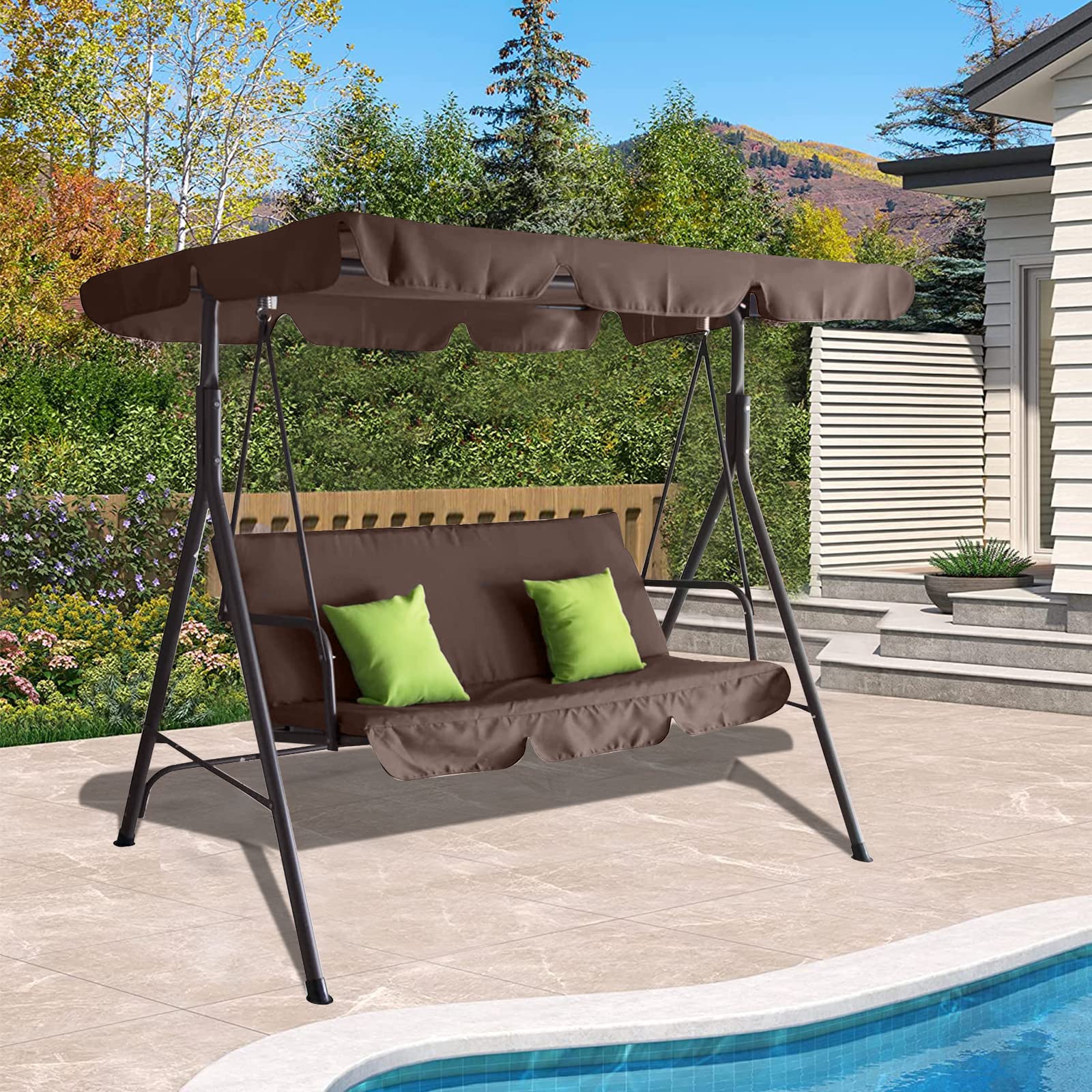 Porch Swing With Stand ITOPFOX 3-Person Metal Porch Swing In Blue