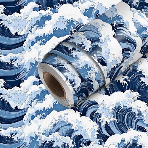 HOMETITUTE Ocean Waves Peel and Stick Wallpaper 118.1x17.7 Inch Vinyl