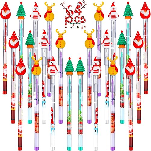Zonon Lápices de Navidad apilables de varios puntos, de plástico, decorados con Papá Noel, árbol de Navidad, ciervos y muñeco de nieve, para fiestas