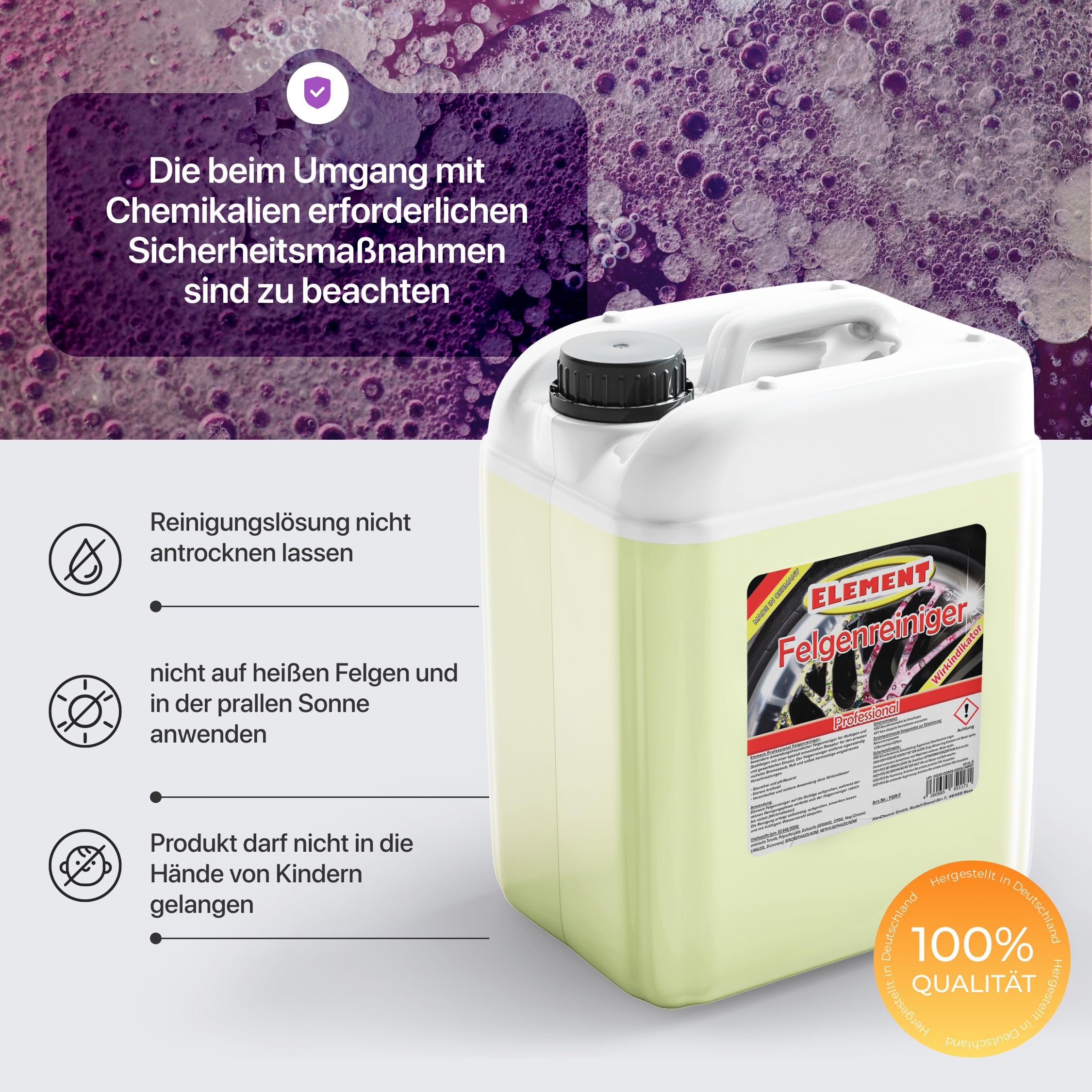 Element Felgenreiniger zur Felgenpflege | 10 Liter | Professioneller Felgenreiniger | effiziente & säurefreie Reinigung für Leichtmetall & Stahlfelgen | Wirkindikator | pH-neutral und säurefrei |