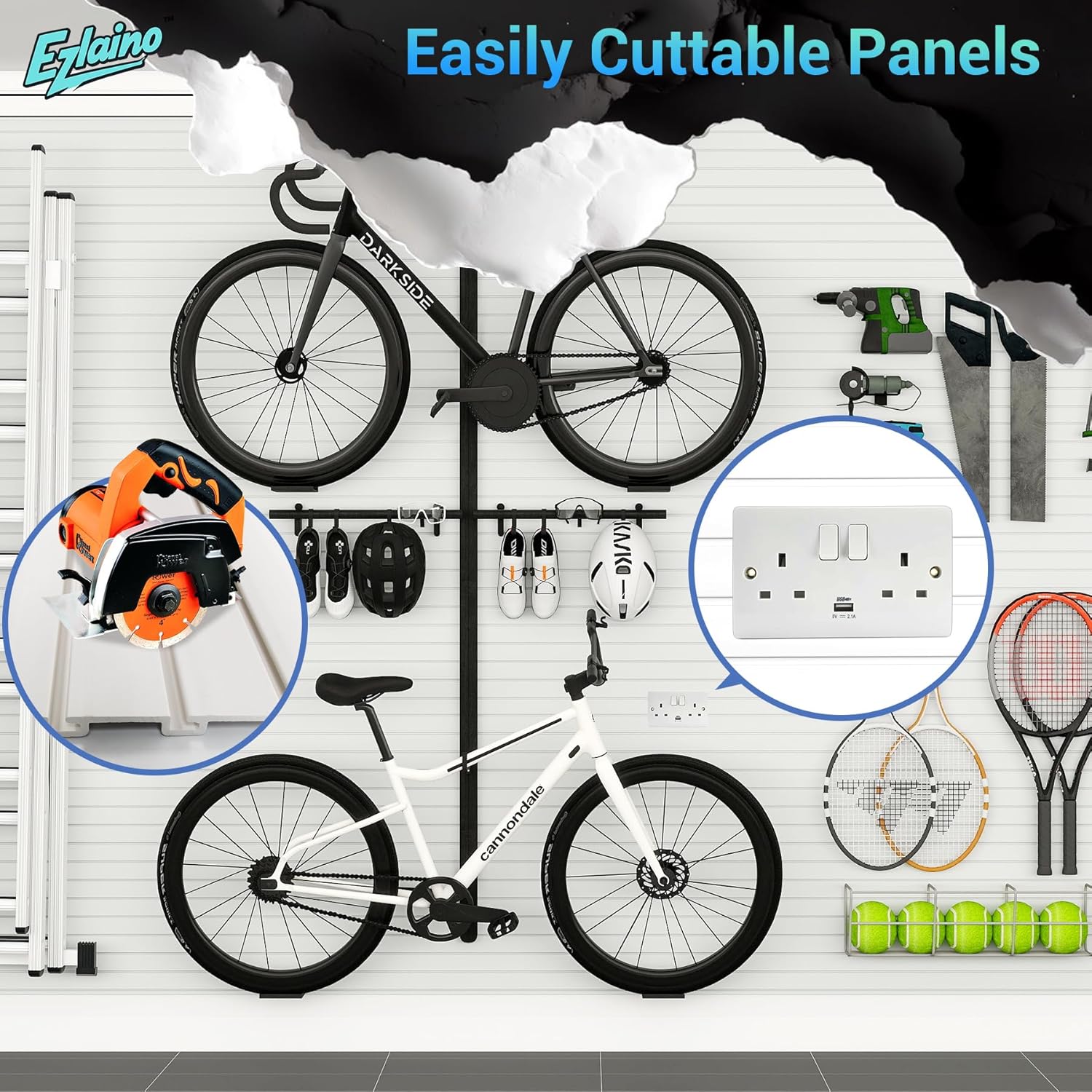 Ezlaino Slat Wall 4 FT x 8 FT, PVC Slat Wall Paneling, Upgraded & Thickened for Long-Lasting Durability, Easy to Install, Compatible with Most Hooks, Ideal for Garage Storage & Decoration, White