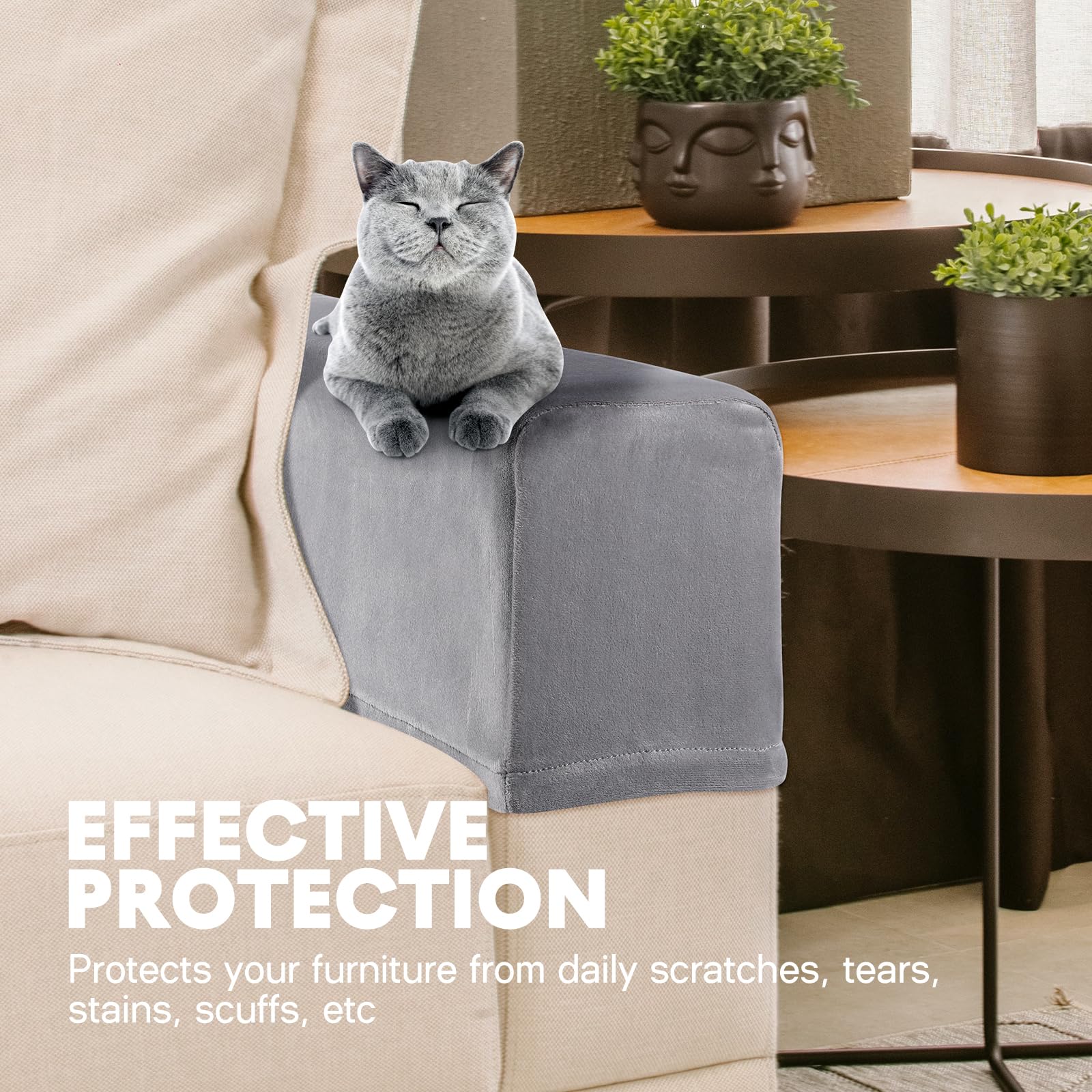 Homoyoyo Elastic Cover 2Pcs Stretch Armrest Covers Sofa Armrest Protector Chair Pillowcase Recliner Cushion for Recliner Armchair Couch Grey Sofa Armrest Cover(19.65x7.86x4.72inch) - Image 4
