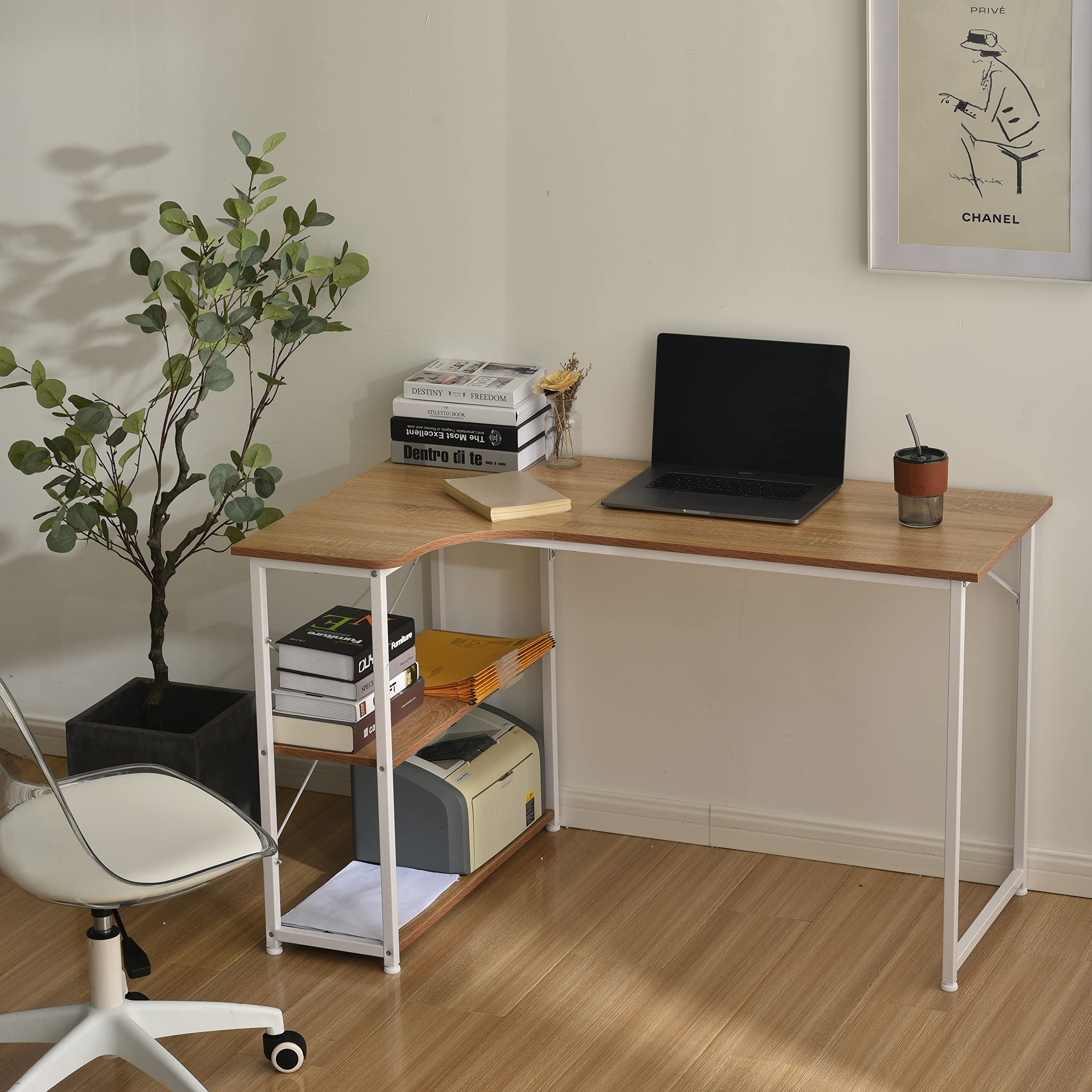 Amazon.co.jp: OSJ l字デスク 120cm幅 ラック付きパソコンデスク PC  