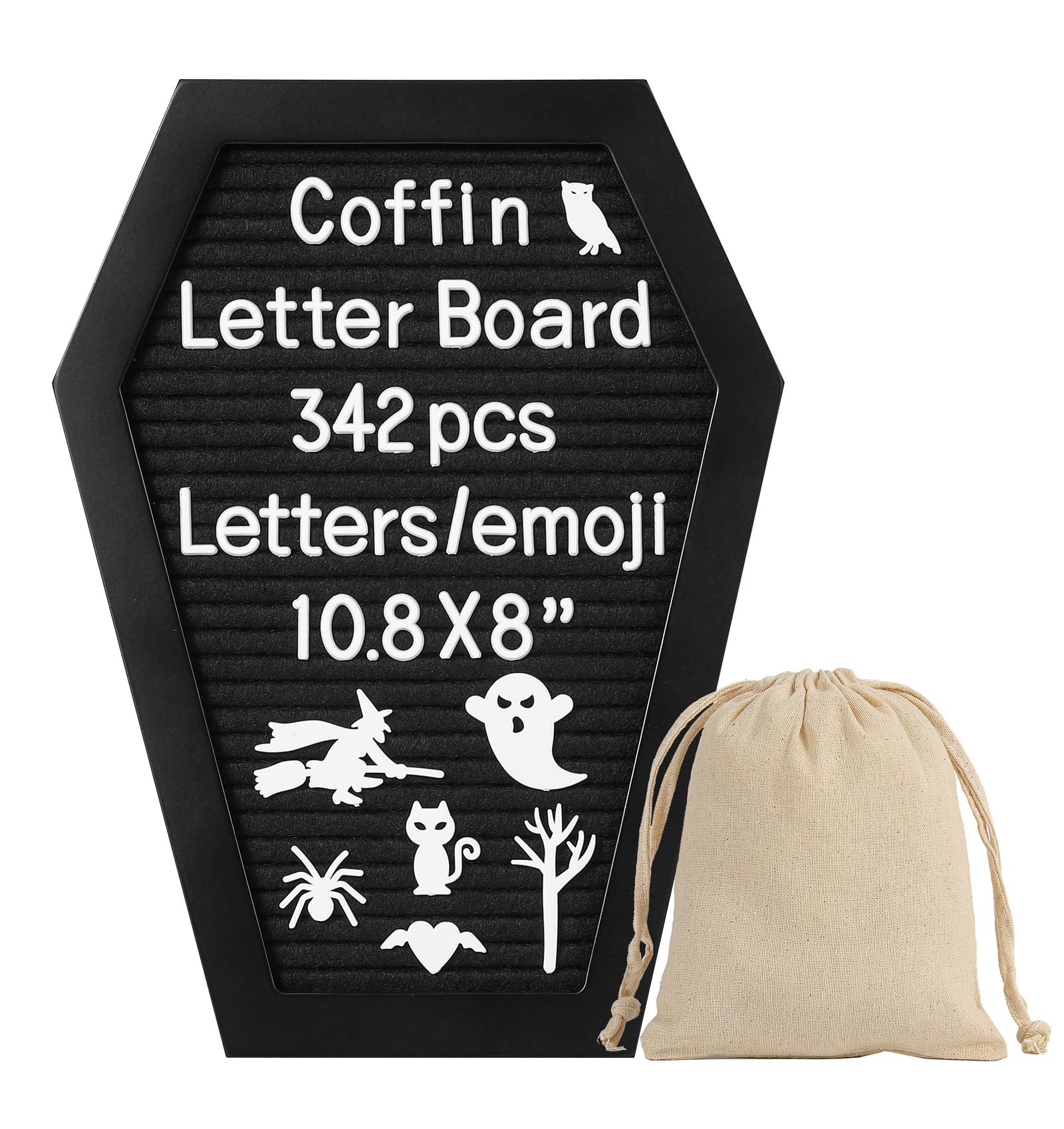 G GAMIT Coffin Felt Letter Board with 342 Changeable Letters&Numbers, 10.8x8 Spooky Letterboard Gothic Message Board Letter Sign Board with Stand and Canvas bag for Halloween Party Christmas