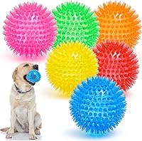 VITEVER 3.5” Squeaky Spiky Dog Toy Balls - 6 Colors, BPA-Free Teething Chew Toys for Puppies & Aggressive Chewers, All Breeds