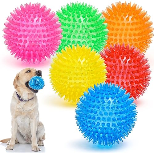 VITEVER 3.5” Squeaky Dog Toy Balls (6 Colors) Puppy Chew Toys for Teething, BPA Free Non-Toxic, Spikey Dog Balls for Medium, Large & Small Dogs, Durable Dog Toys for Aggressive Chewers