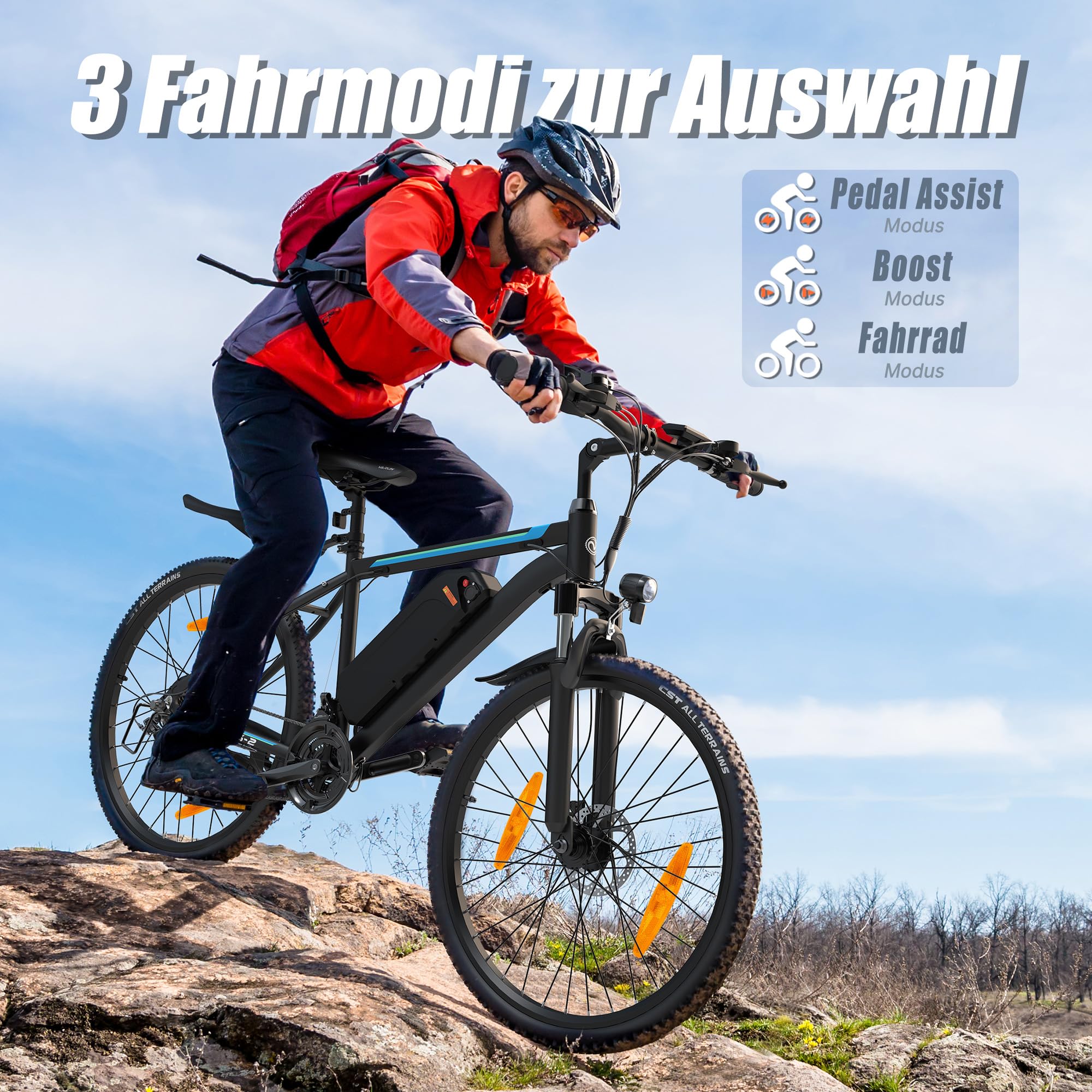 E Bike, 24/26 Zoll E Bike Mountainbike, Elektrofahrrad mit 36/48V Abnehmbarer Akku, E Fahrrad Professionelle 1/21 Gang Motor 250W, Reichweite bis 40-80KM, MTB E Bike Herren und E Bike Damen