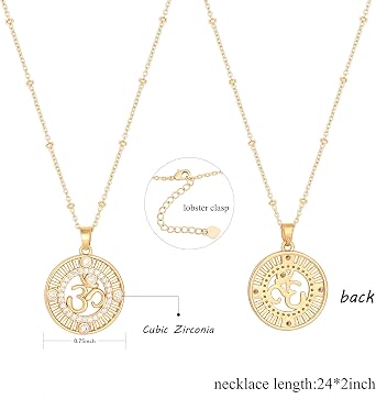 Crescent Moon and Star Pendant Necklace for Women Trendy Om Sun Necklace Dainty 18K Gold Chain Necklace Statement Necklace, Metal, Zircon