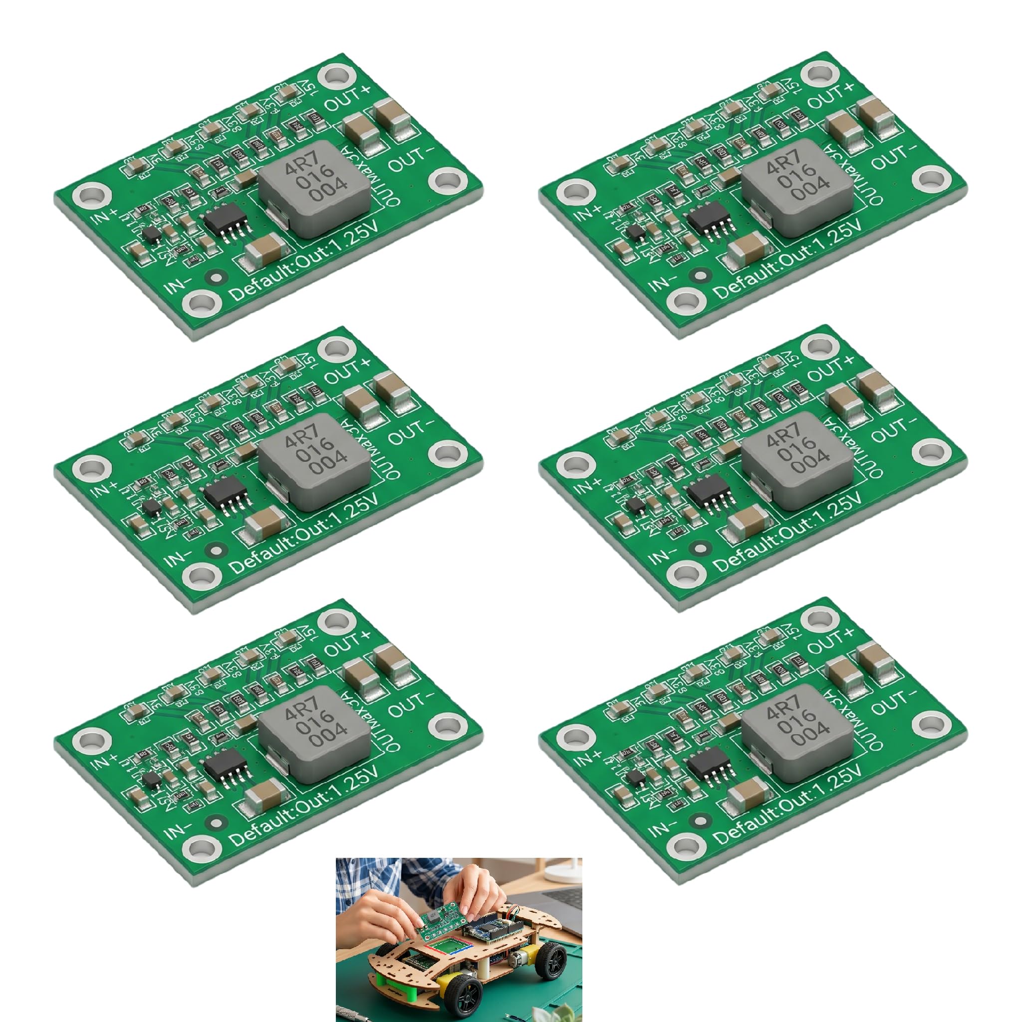 6 Stück Step Down Converter, 3A Step Down Modul Einstellbares 1,25–5 V bis 3 A, Kompakter Spannungsregler mit Potentiometer für Powerbank, RC-Modellbau, Kamera, Auto und Elektronikprojekte