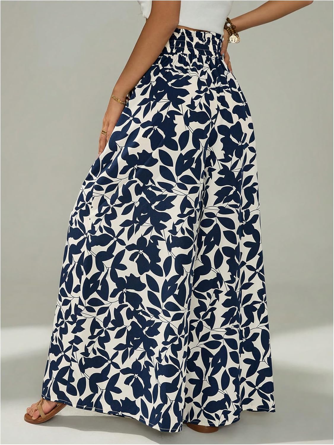 SOLY HUX Women's Boho Print Wide Leg Palazzo Pants Tie Front High Waisted Baggy Loose Long Trousers with Pockets - Image 2