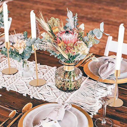 Miniatura 4 de LOKUME Juego de 12 portavelas dorados, portavelas cónicos, portavelas altos para centro de mesa, portavelas decorativos para bodas, repisas,