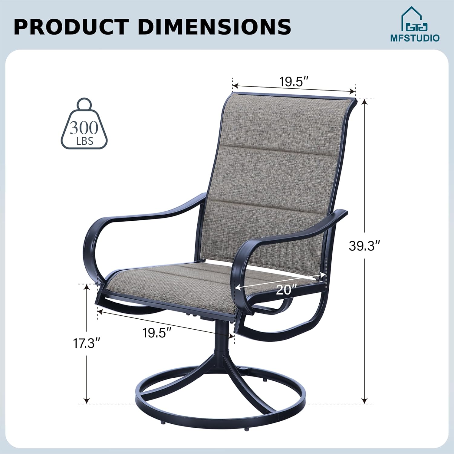 MFSTUDIO Swivel Patio Dining Chairs Set of 8, Outdoor Dining Chairs with Padded Textilene Fabric & Sturdy Metal Frame, All Weather Outdoor Sling Furniture Chairs for Deck, Lawn and Backyard