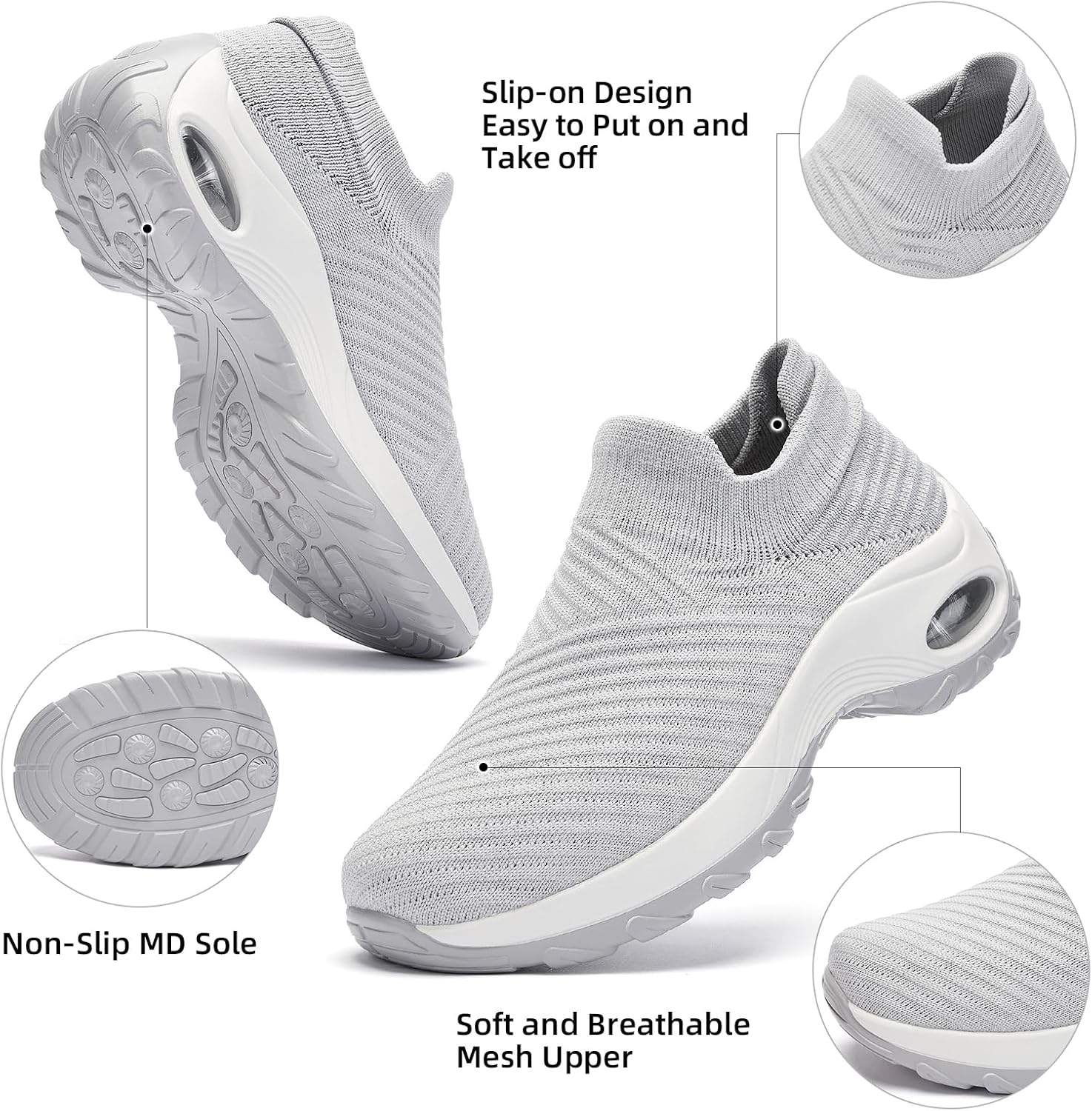 Walking Shoes Women Slip On Sock Sneakers Mesh Non Slip Shoes Air Cushion Platform Loafers - Image 3