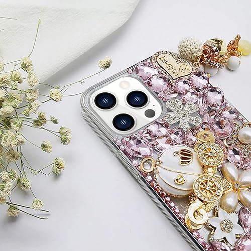 Miniatura 10 de Guppy Funda con purpurina para iPhone 14 Pro Max, con diamantes de imitación de lujo, botella de perfume 3D con diamantes de imitación y flor de