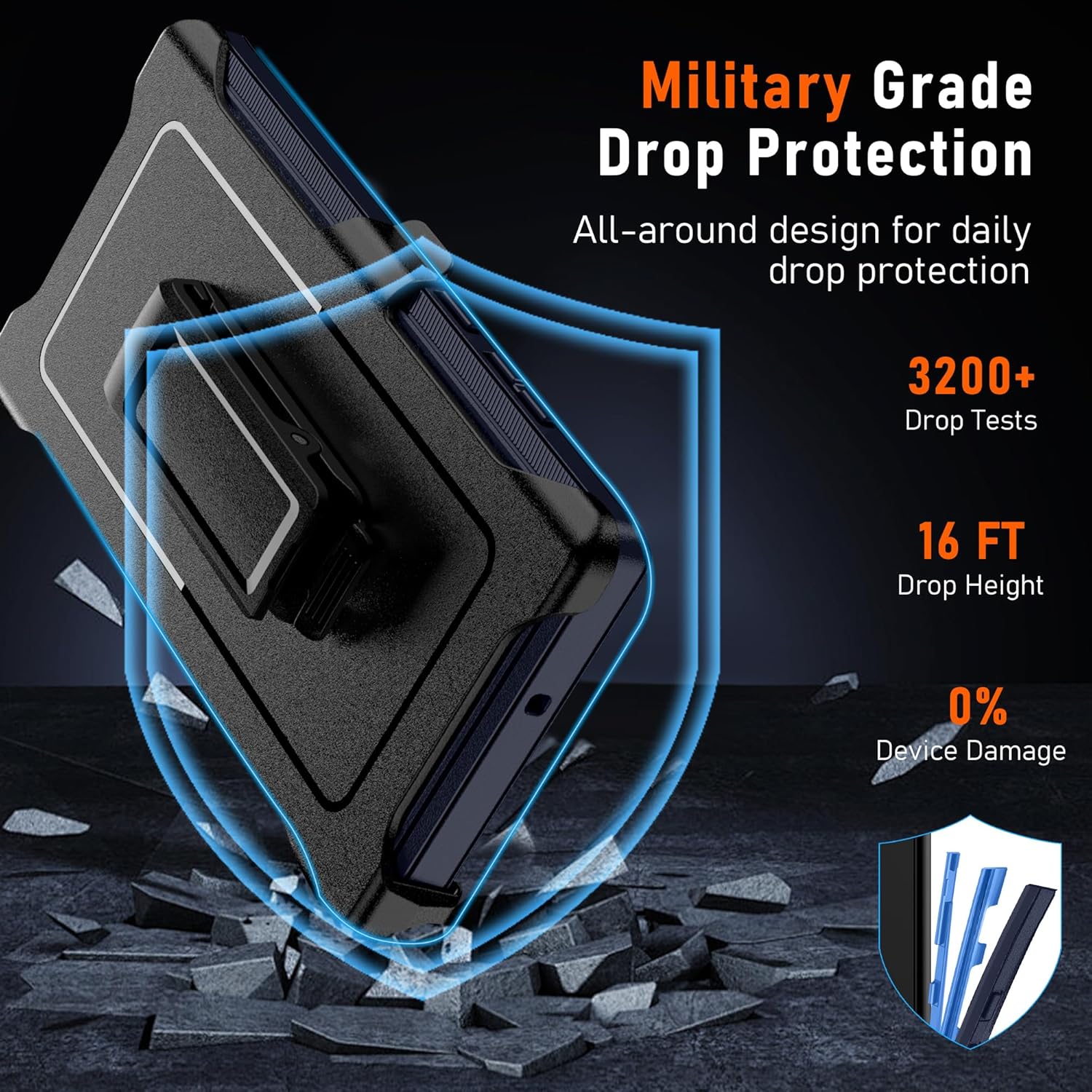 Pilaru for Samsung Galaxy S22 Ultra Case with Belt Clip Holster:16FT Military Grade Drop Protection【Case+ Belt Clip Holster】 Heavy Duty/Shockproof Rugged with Screen Protector for S22 Ultra-Navy Blue