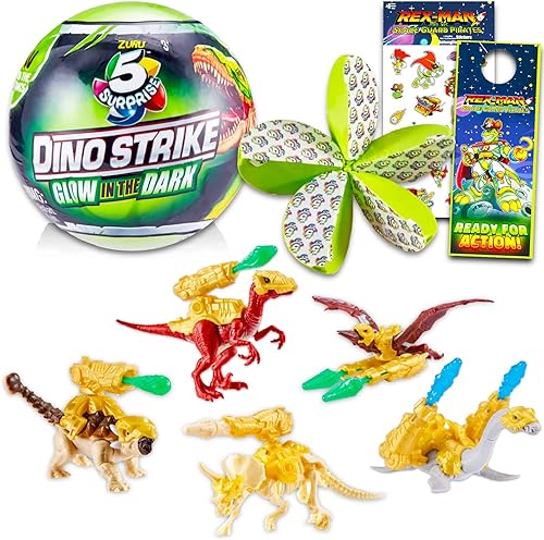Zuru 5 Surprise Dino Strike - Juego de misterio que brilla en la oscuridad, paquete sorpresa de misterio de mini dinosaurio con calcomanías de