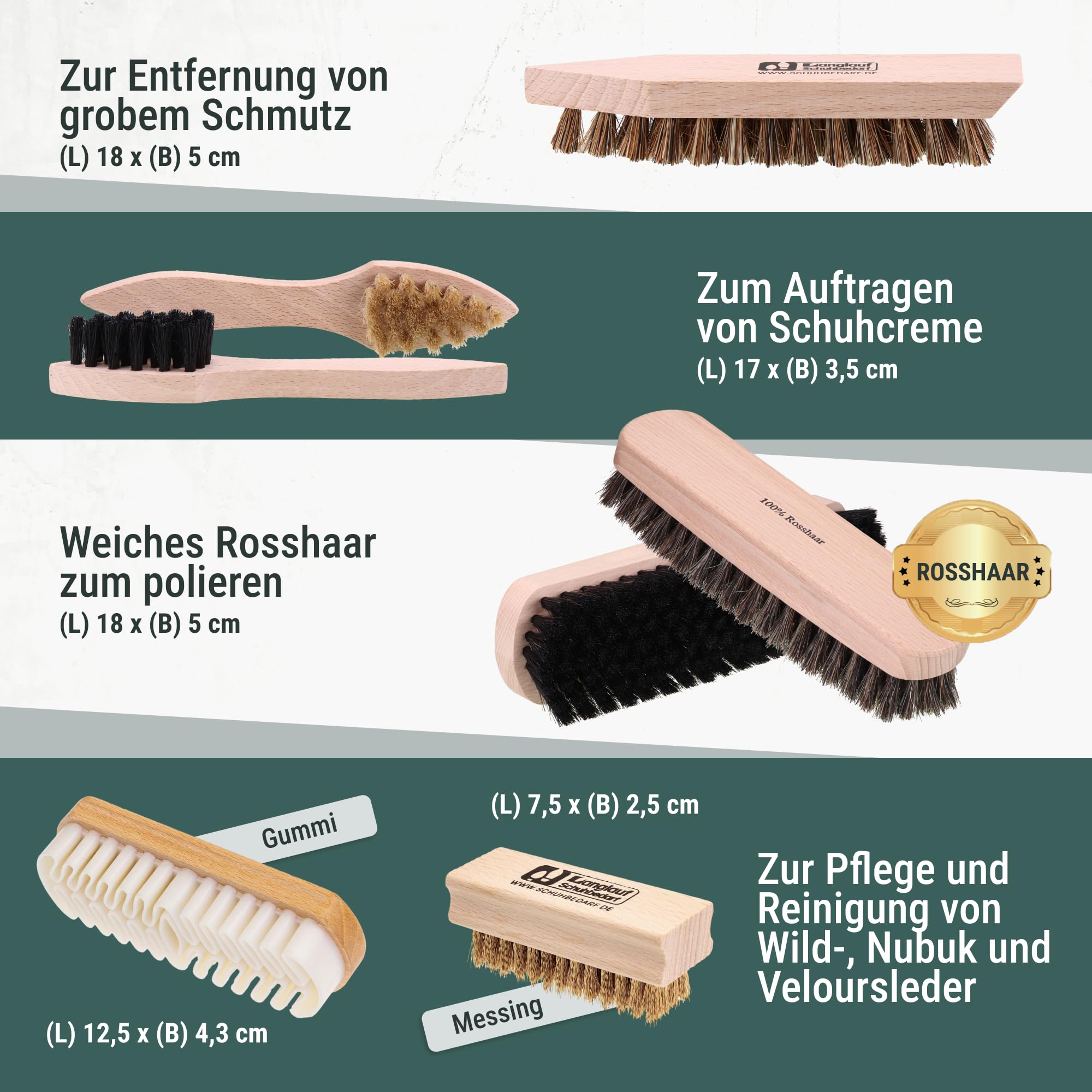 Langlauf Schuhputzset Bologna 15-teilig mit Bürsten, Cremes und Holzkasten | Schuhpflegeset mit Rosshaar-, Nubuk- und Wildlederbürsten sowie Pflegeprodukten für Glattleder, Nubuk und Veloursleder