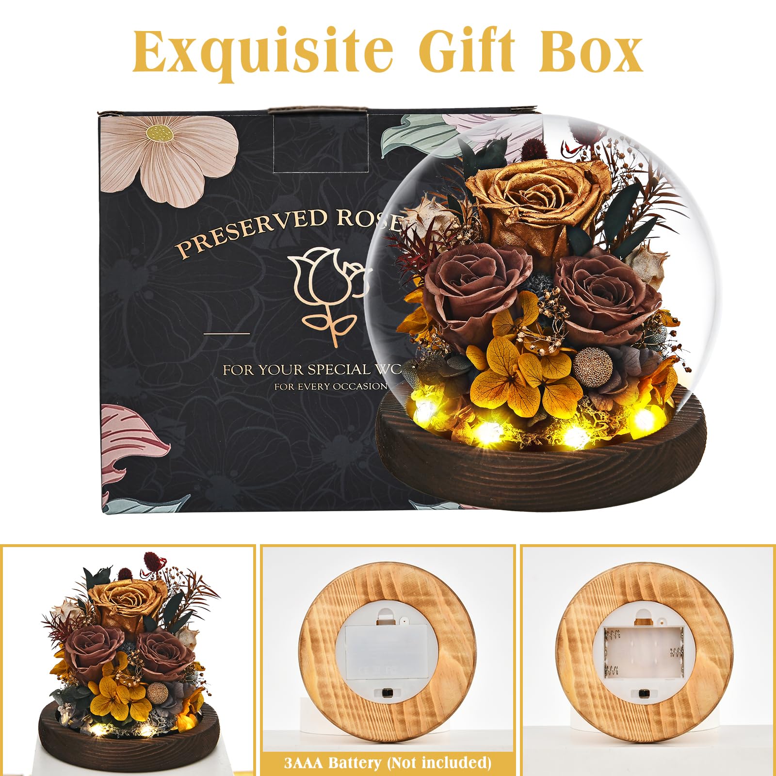 FRYMSHE Regali per donne, mogli, mamme, nonne, fiori conservati per San Valentino, festa della mamma, anniversario, matrimonio, Natale, Ringraziamento, regali per amici, sorella, fidanzata, con luce