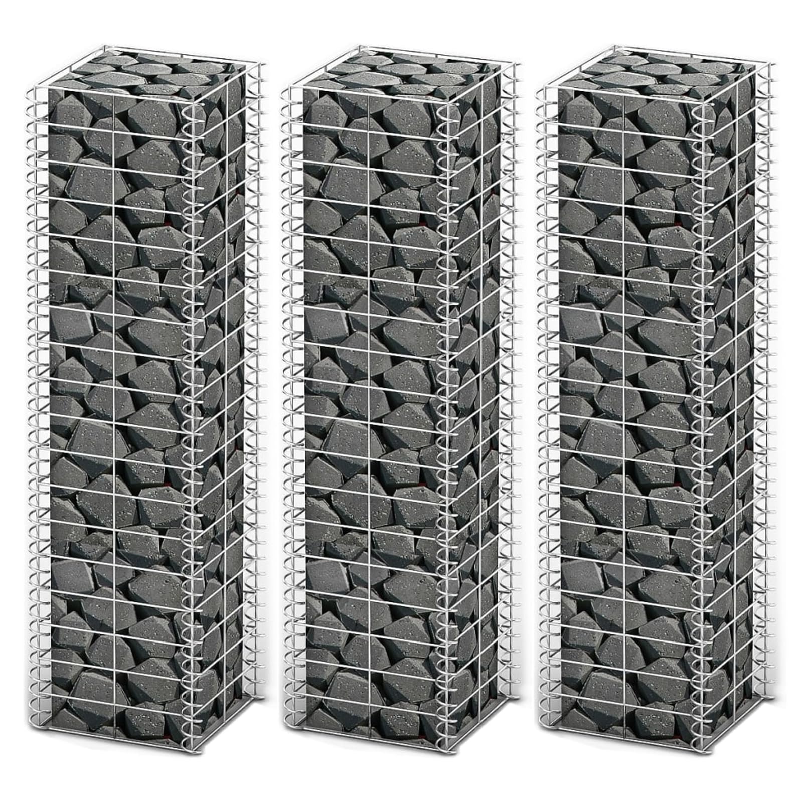 Tidyard 3X Steingabione/Steinkorb/Gabione, aus Verzinktem Stahl, 25 x 25 x 100 cm (L x B x H) (3 Stück)