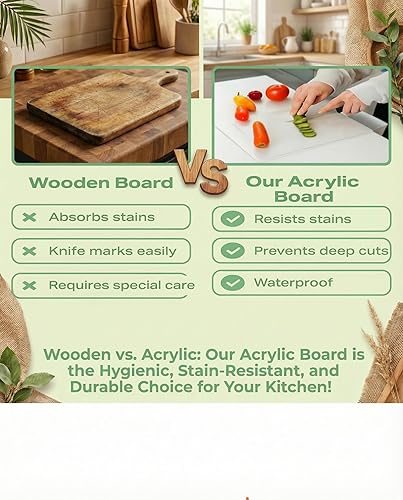 Miniatura 6 de Tabla de cortar acrílica con borde de mostrador, tabla de cortar transparente para preparación de cocina, fácil transferencia de alimentos,