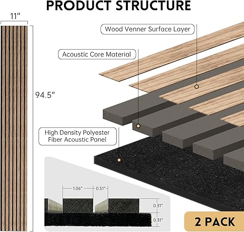 Miniatura 5 de Paneles de madera para pared y techo, paneles de pared de 94.5 x 11 pulgadas para decoración de pared interior, panel de pared de listones de madera