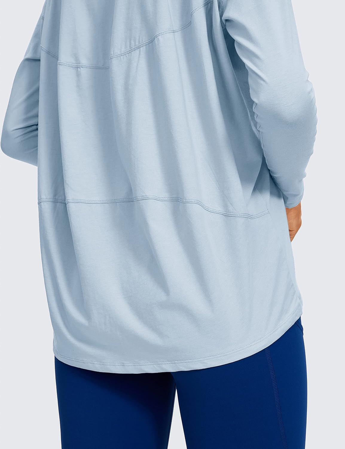 CRZ YOGA Pima Cotton Boat Neck Long Sleeve Shirts for Women - Workout Athletic Yoga Casual Tops Loose Fit Fall T-Shirts