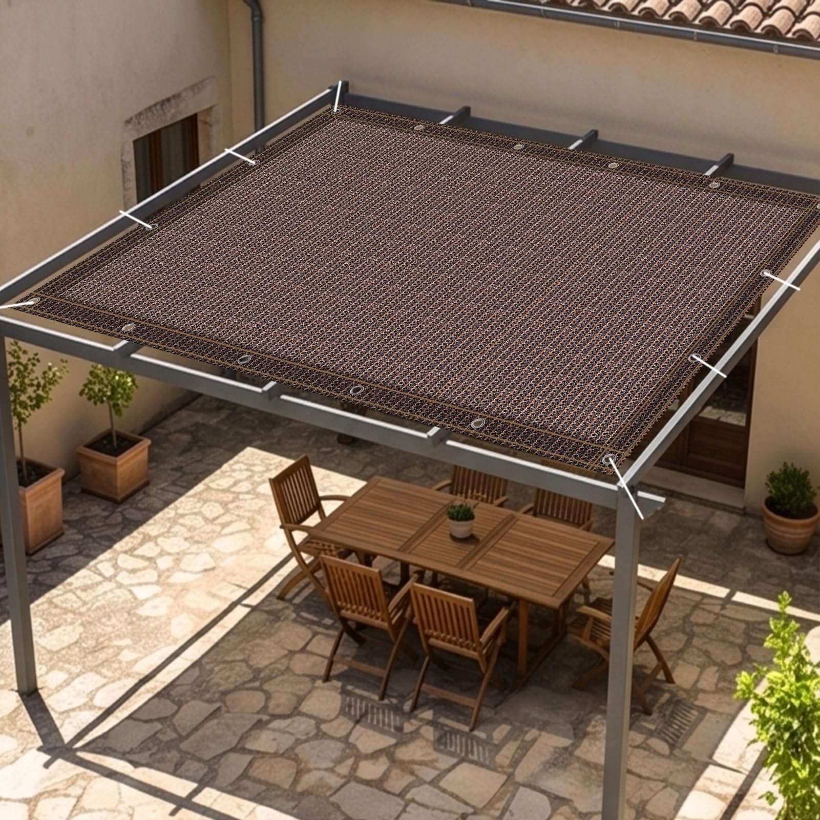 Toldo para Sombra 100 x 435 cm Protección UV Red de Sombra Al Aire Libre Protegiendo La Privacidad para Plantas Invernaderos Balcones, marrón