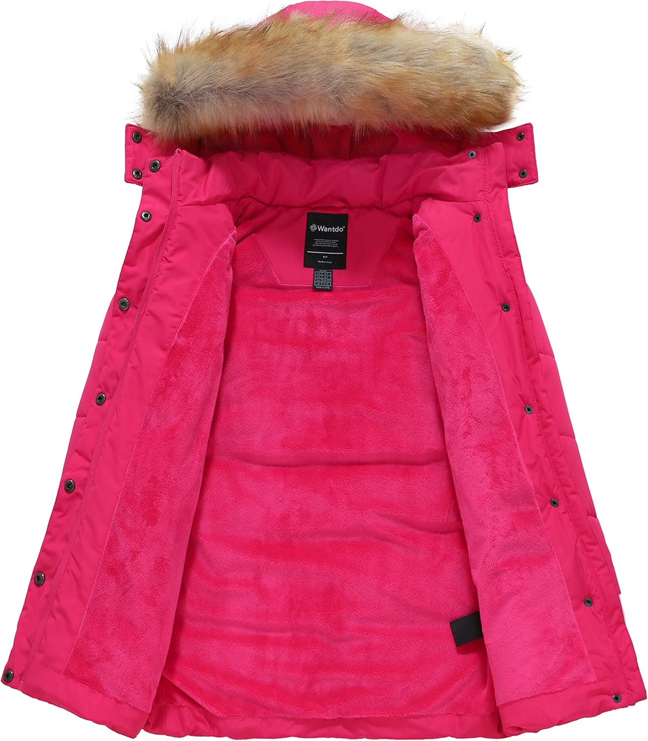wantdo Girl's Winter Coat Long Puffer Jacket Fleece Parka with Hood Waterproof - Image 4