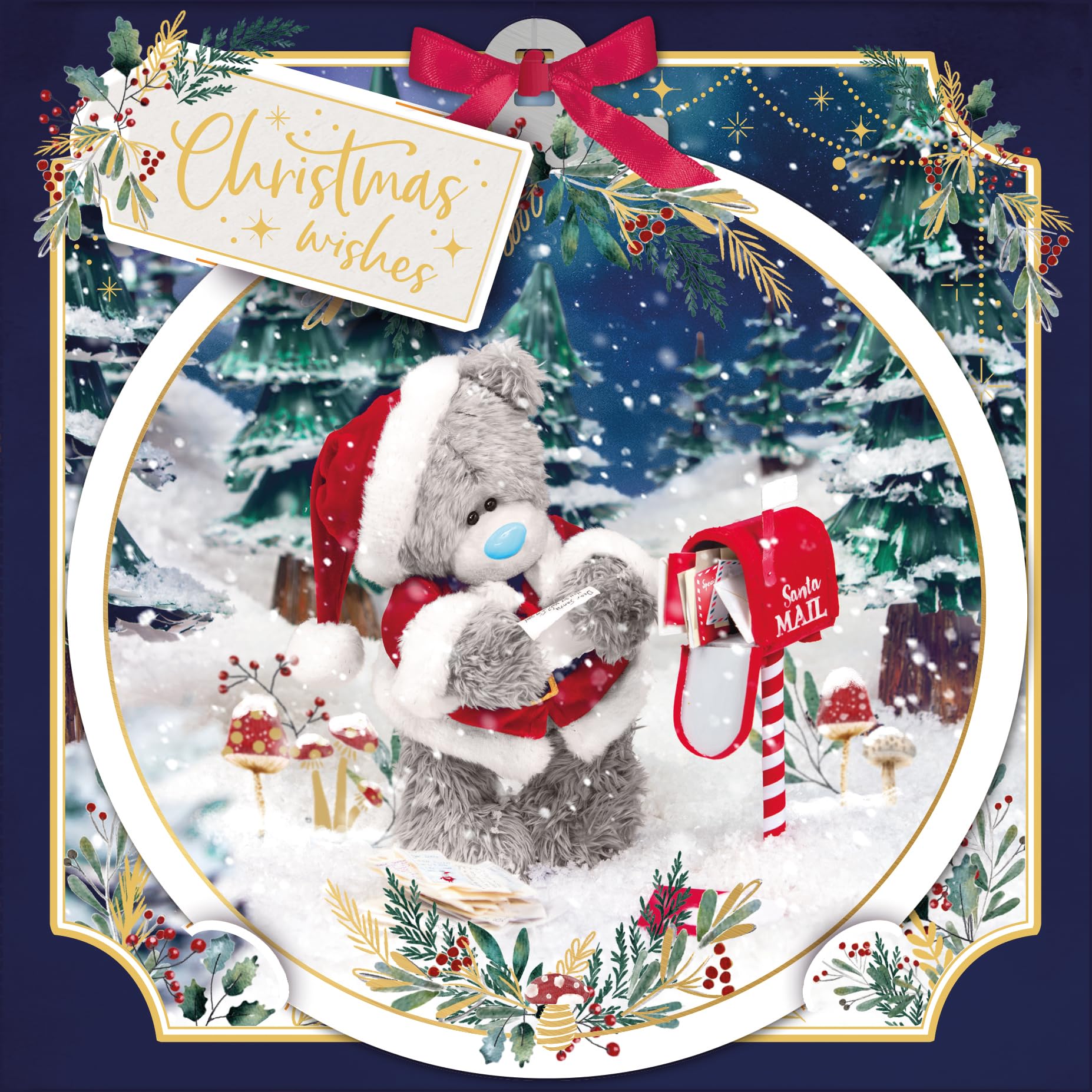 Me To You Tatty Teddy 3D Christmas Card With Keepsake Bauble-Style Plaque, Tatty Teddy With Mail 6x6ins - Official Collection