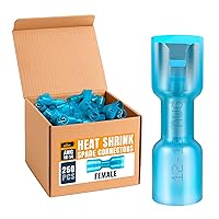 Vista 1 de Kit de conectores de pala hembra termorretráctiles de 250 piezas, terminales eléctricos impermeables azules AWG 16-14, conectores de pala de alambre