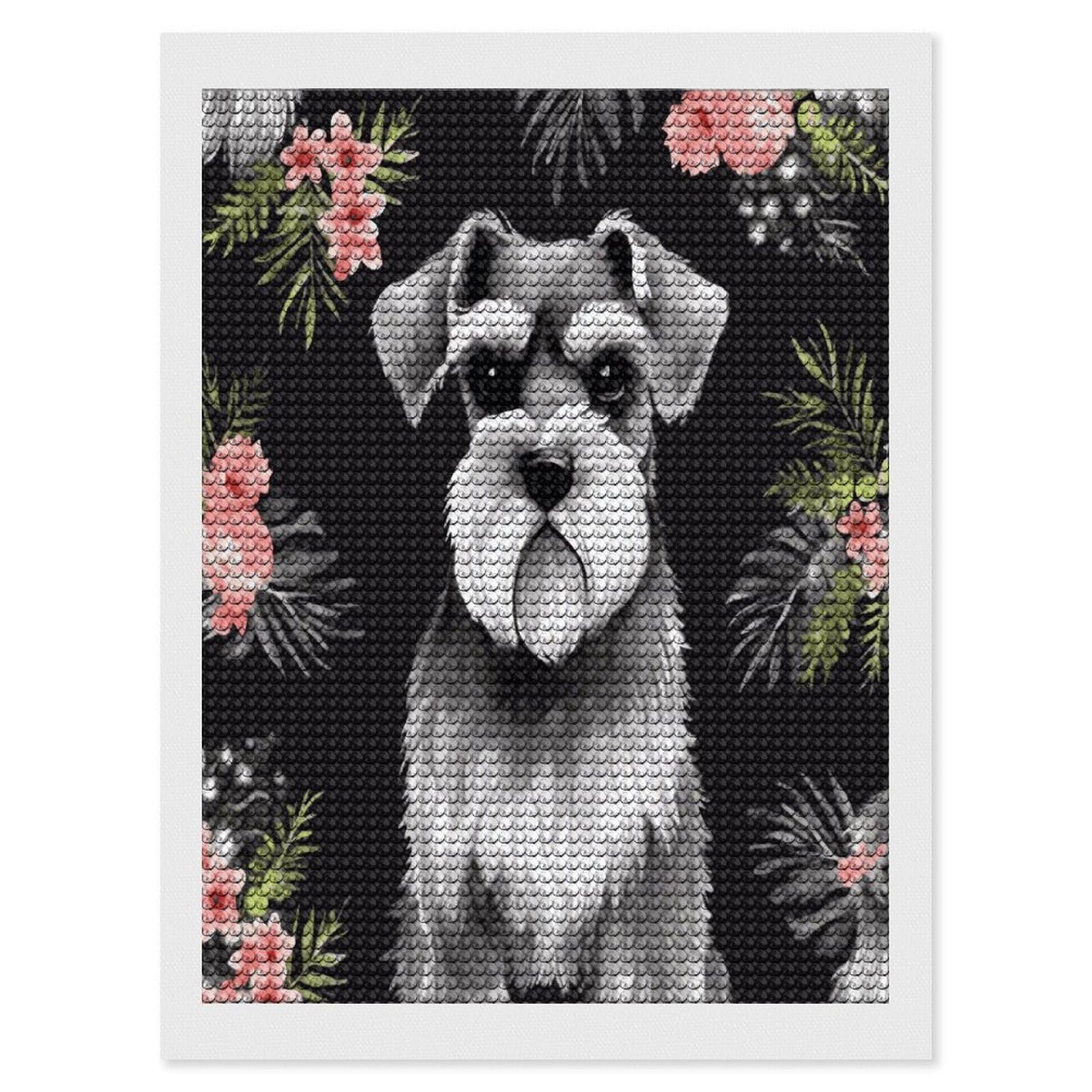 FekiLoot Schnauzer Diamond Painting Kits for Beginners DIY Diamond Art Kits for Adults Full Drill Round Diamond Dot Gem Art Painting Fun DIY Crafts for Home Kitchen Wall Decor Gift 12"x16"