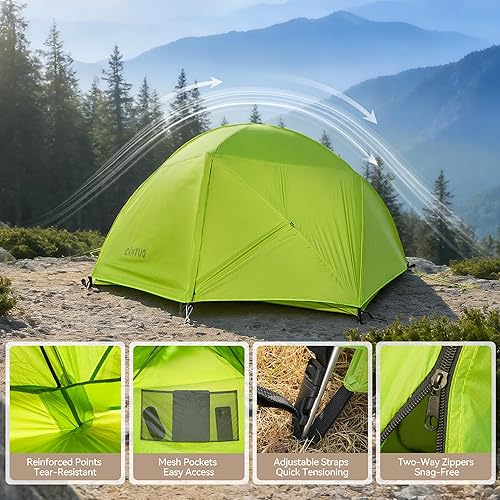 Vista 7 de CANTUO Tienda de campaña para 2 personas, tienda de campaña de 3 estaciones, ultraligera, impermeable, resistente al viento, fácil de configurar