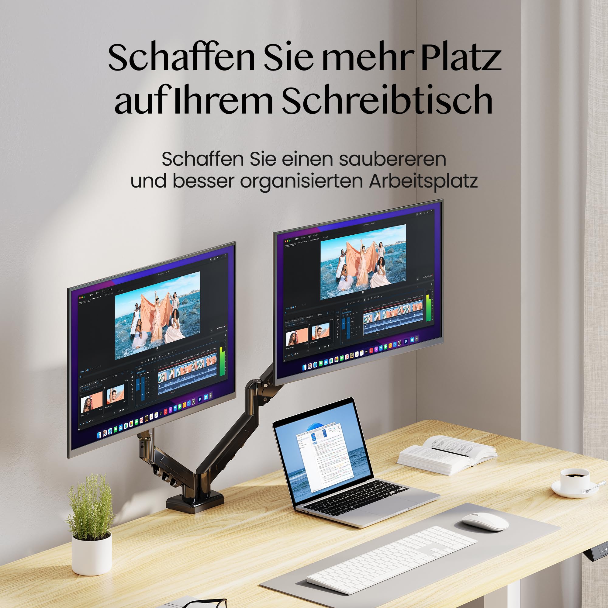 FLEXISPOT Monitor Halterung für 2 Monitore 17–32 Zoll, 2–9 kg pro Arm, Dual Bildschirmhalterung, höhenverstellbar und neigbar, VESA 75x75/100x100, Tischklemme oder Durchführungsbohrung