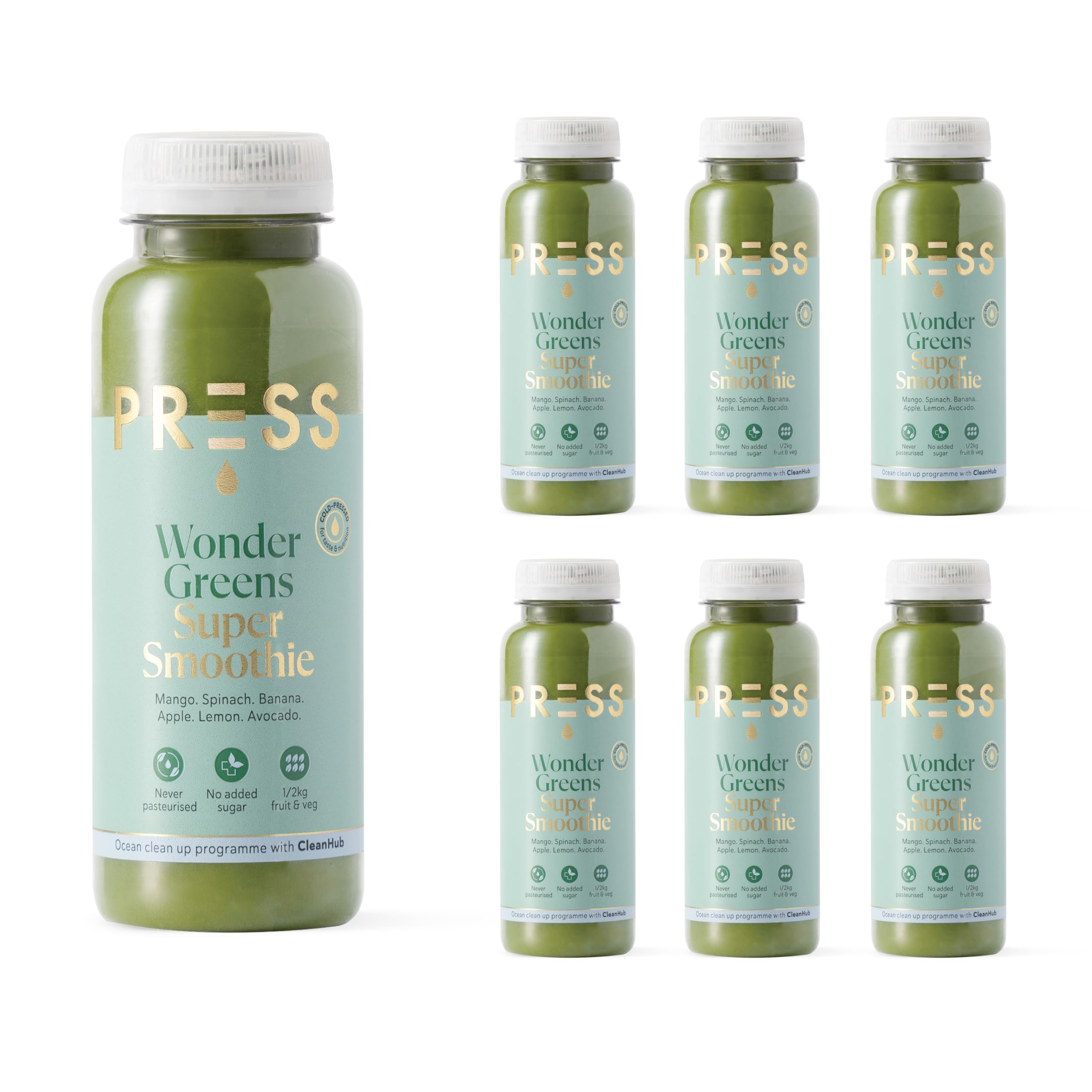 Press, Wonder Greens Super Smoothie, 250ml X 6, Cold Pressed Super Green Smoothie containing Turmeric and Cayenne, Vegan Friendly…