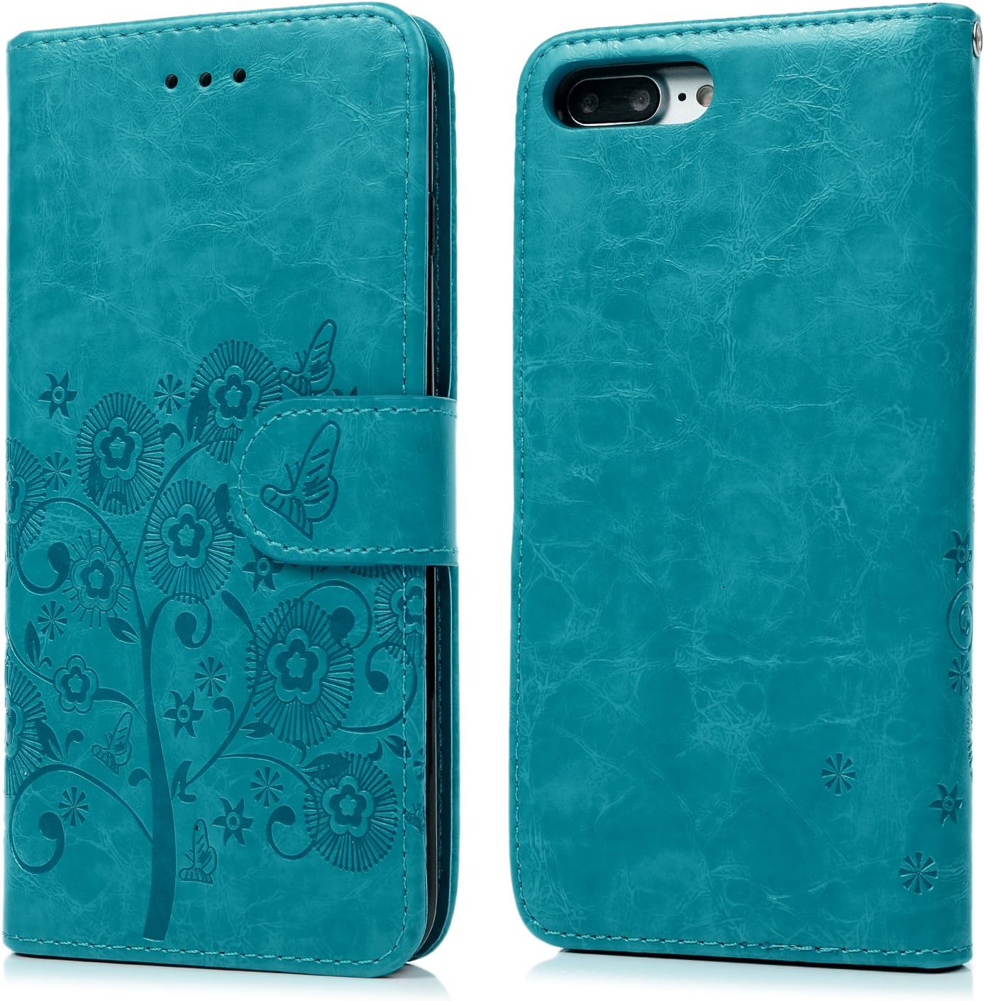Compatible with iPhone X Case, iPhone Xs Wallet Case Premium PU Leather Oil Wax Embossed Elephant Detachable Magnetic Cover Credit Card Cash Slots Cover for iPhone X/XS (Embossed Tree-Blue)