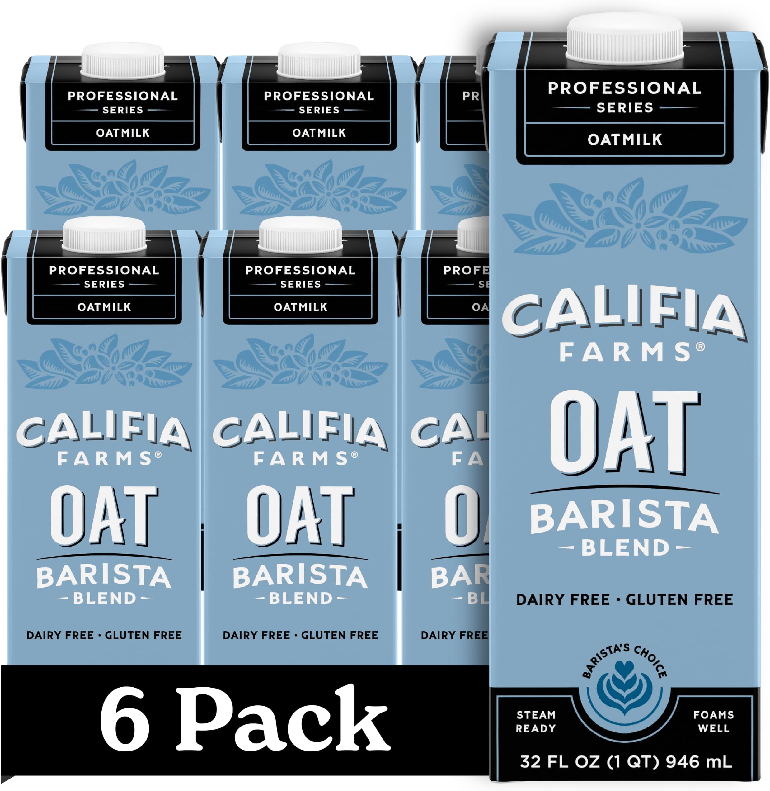 Oat Barista Blend Oat Milk, 32 Oz (Pack of 6), Shelf Stable, Dairy Free, Plant Based, Vegan, Gluten Free, Non GMO, High Calcium, Milk Frother, Creamer, Oatmilk