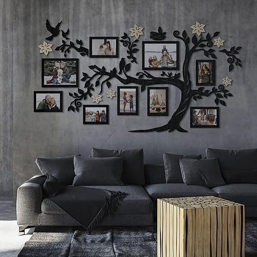 78x44" Large Home Decor Wood Family Tree Wall Decal with Frame Pictures STANDARD, Decoraciones Para Salas de Casa Wall Art, Wall Stickers for Living