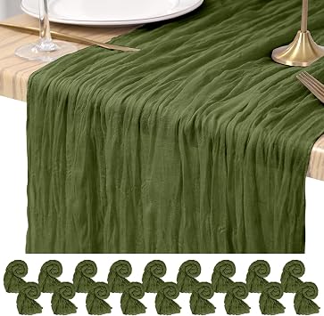 Pesonlook 18 Pack Cheesecloth Table Runner 21x120 inch, Olive Green, Long