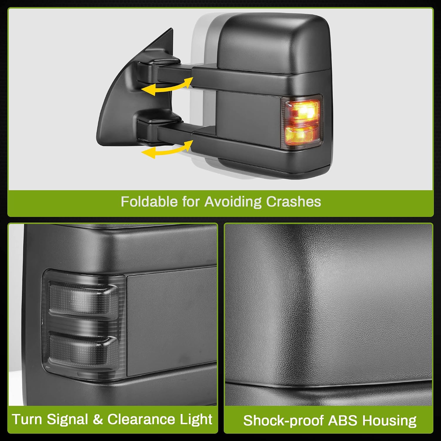 AUTOSAVER88 Tow Mirrors Compatible with 1999-2007 Ford F250 F350 F450 F550 Super Duty Mirror with Led Turn Light Smoke Turn Signal Light Power Heated Pair