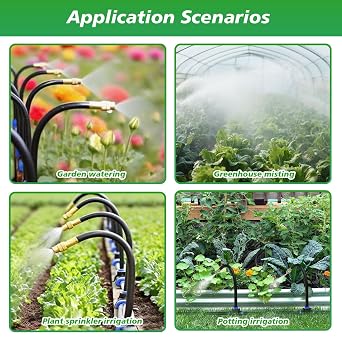 360° Adjustable Irrigation System Kit - Garden Watering System 20M/66FT with 20 Nozzles, Drip Irrigation Kit for Garden, Yard, Lawn, Greenhouse, Plants, 5/16 inch Hose